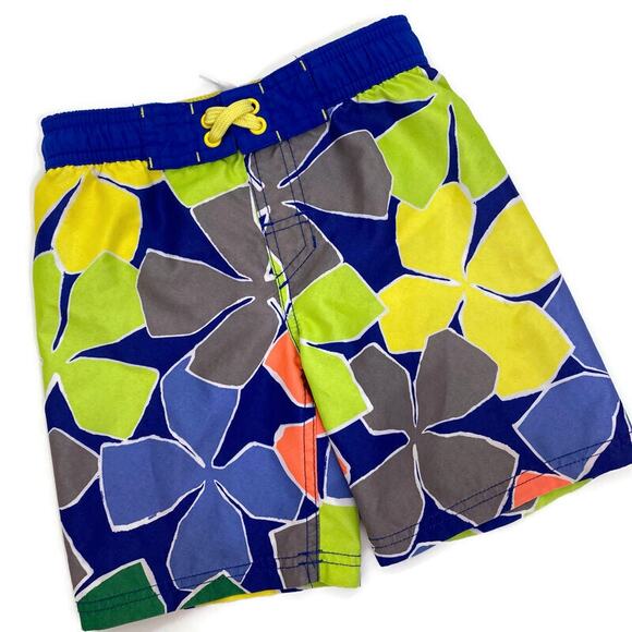 Cat & Jack Swim Trunks Blue Yellow Floral Aloha Boys Toddler Sz XS 4-5 - Picture 1 of 8